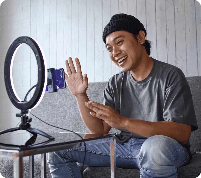 Content Creator with Ring Light